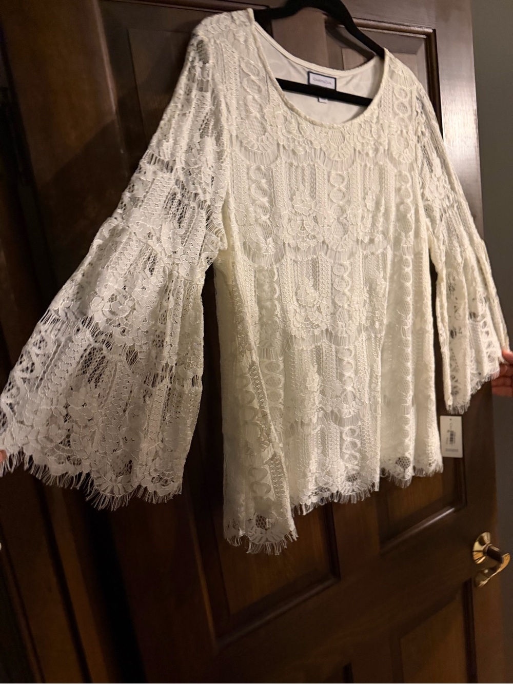 Charter Club -NWT-Lace Bell Sleeve Women's Top in Cream Size XL